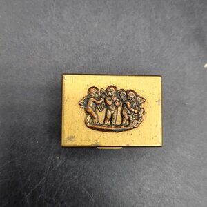 Vintage Brass Medicinal Pill Box with 3 Charubs on Top 1.5" Long